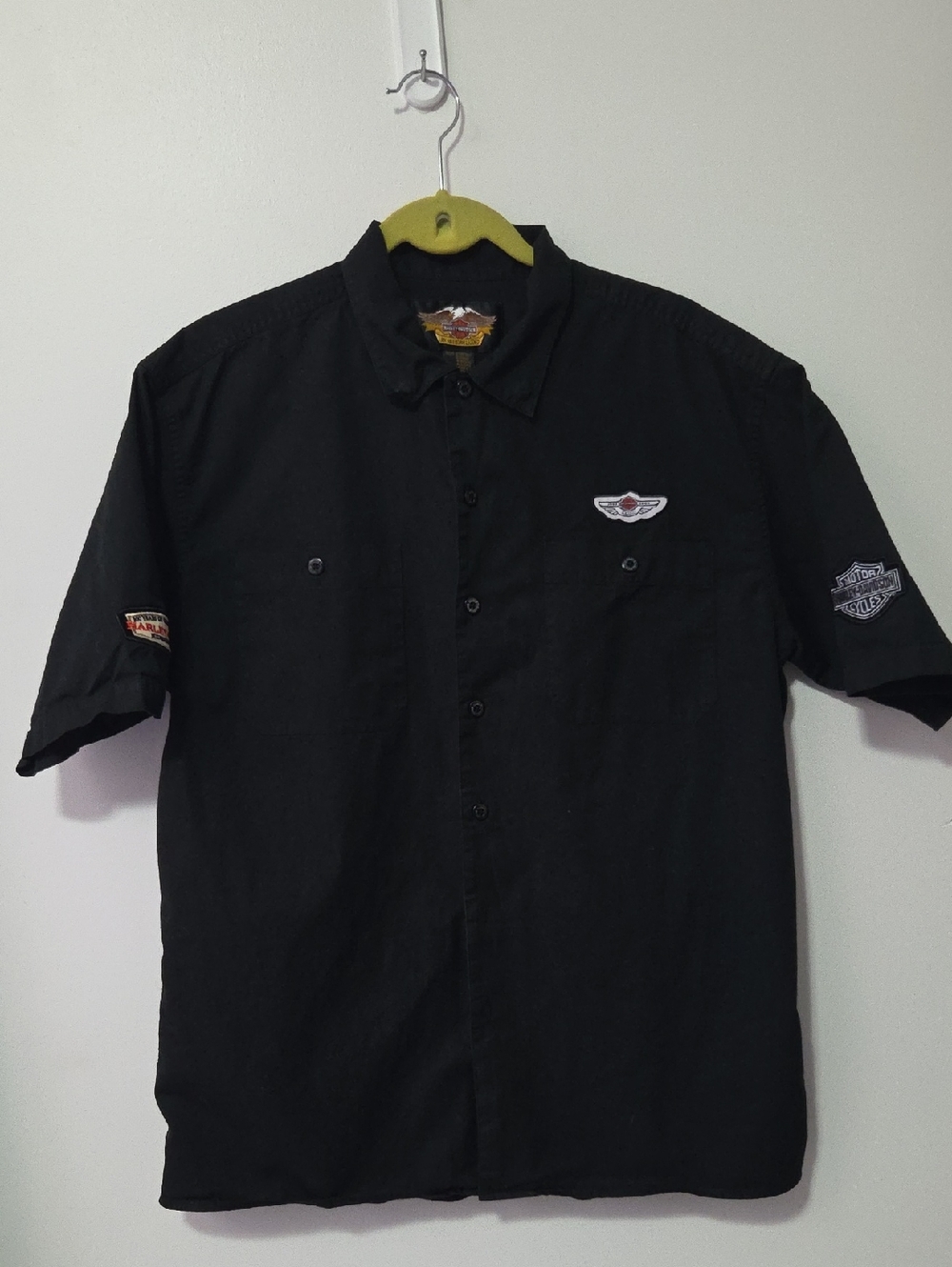 Harley-Davidson Black Short Sleeve Button-Down Work Shirt with Patches